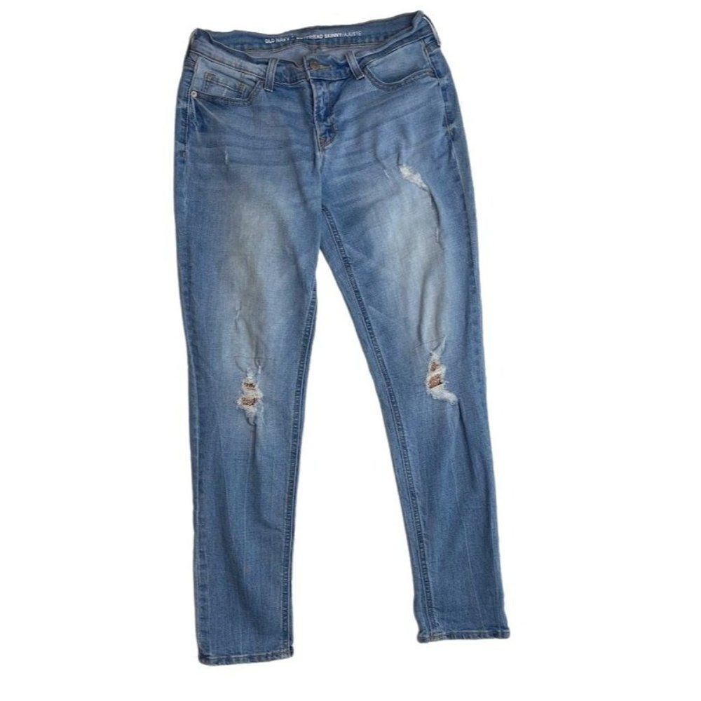 Womens OLD NAVY Boyfriend Skinny Light Wash Ripped Patched Jeans Sz 2‎